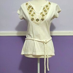 Red Paint White Sequined Y2K Retro Hippie Waist Tie Knit Top M